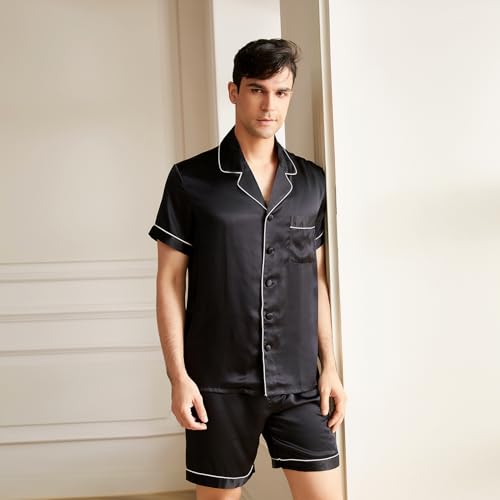 THXSILK Silk Pajamas Set for Men, Short Sleeves and Shorts, Pure Mulberry Silk Sleepwear2
