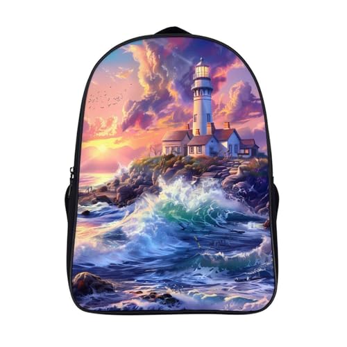 Lighthouse on an Island Funny 16 Inch Backpack for Men Women Casual Daypack with 2 Compartment for Travel Work
