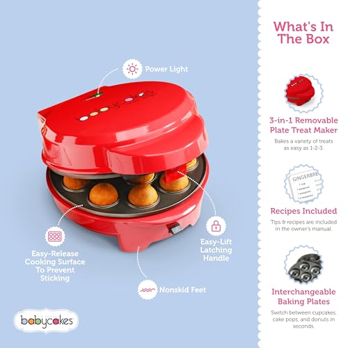 image for Babycakes Multi-Treat Baker, Electric Cake Pop Makers, Red, Mini Treat