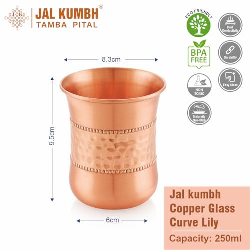 Image of Pure Copper Glasses Curve Lily Water Glass Pure Tamba Glass for Drinking & Serving Water Tumbler-300 ML