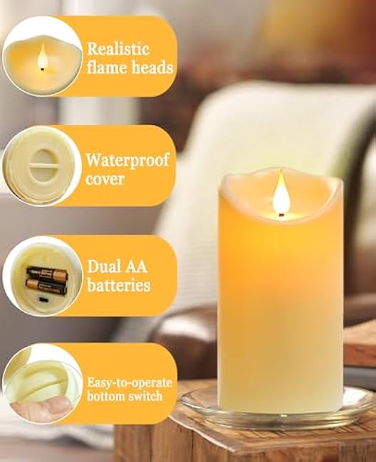 Flameless Candle Pillar Candles Set of 2, Ivory white