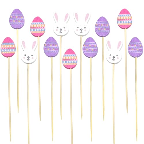 Cocktail Toothpicks Rabbit Easter Egg Cocktail Picks, Bamboo Skewers for Appetizers, Holiday Toothpicks for Appetizers, Charcuterie Boards Accessories Easter Decoration (4.7 Inch 100 Count)