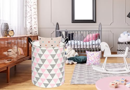 Image of 19.7 inch Round Kids Laundry Basket Gift Baskets Storage Laundry Hamper Baby Toys Nursery Bin with Handles,Storage Basket for Kids Room Bedroom Decor (Triangle)