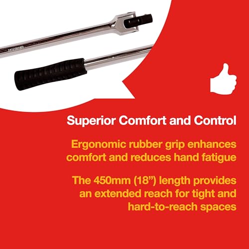 Amtech - 18” x 1/2” Breaker Bar, Corrosion-Resistant Chrome Vanadium, Ideal for Loosening or Tightening Bolts and General DIY Projects, Comfortable Rubber Handle for Reduced Hand Fatigue - Image 4