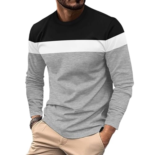 Men's Long Sleeve T-Shirt Classic Casual Crewneck Top Color Block Relaxed Fit Pullover Tee