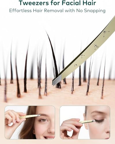 MR.GREEN Tweezers,Professional Precision Eyebrow Tweezers for Women and Men, Tweezers for Facial Hair Women, Stainless Steel Slanted Hair Removal Tweezers, Eyebrow Plucker, Ingrown hair tweezers