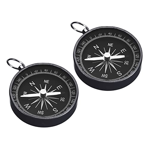 Patikil Pocket Compass, 2 Pack Survival Sports Navigation Compass With Key Ring For Outdoors Camping Hiking, Black #TOP6