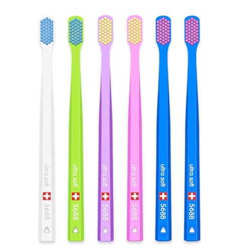 GUOYOU 6 Pezzi Spazzolino Setole Morbide Set Toothbrush per Adulti Scovolini Dentali Set da Viaggio con Setole Super Morbide Raggiunge gli Angoli più Difficili （Blu Bianco Rosa Giallo Viola）