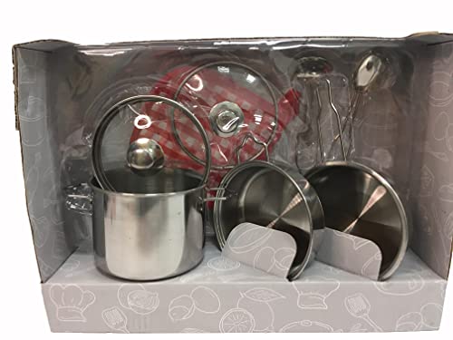 Spielzeug-Töpfe aus Metall Töpfe Pfannen aus Edelstahl Küchen-Set aus Stahl mit Zubehör Kochgeschirr aus Metall für die Kinderküche