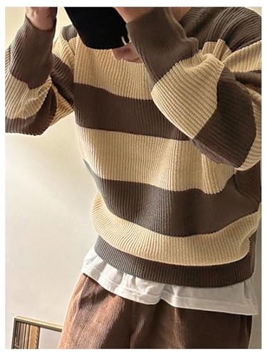 Floerns Men's Striped Colorblock Long Sleeve Knitted Sweater Fall Pullover Tops2