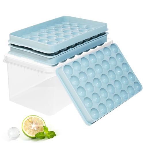 Image of Ice Cube Trays with Lid and Bin, 1.0 IN Small Round Ice Cube Mold for Freezer - Easy Release Stackable Ice Ball Maker for Cocktail, Whiskey and Drinks,BPA-Free(1.0in /70 balls&box)