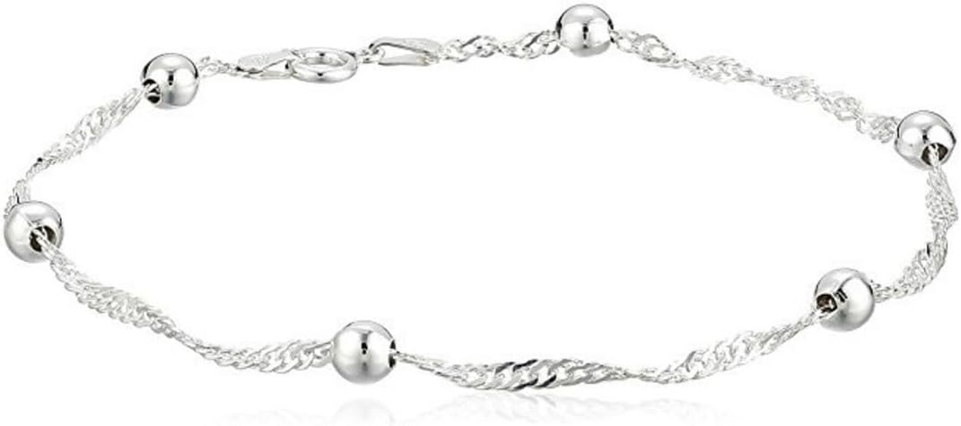 Adabele Solid Sterling Silver Gold Satellite Chain Anklet 3mm Bead Station 9 10 11 Inch Cute Dainty Hypoallergenic Nickel Free Women Jewelry Made in Italy