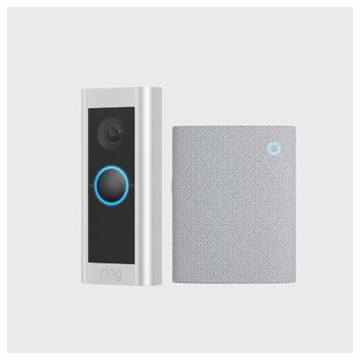 Ring Sonnette vidéo Pro filaire (Wired Video Doorbell Pro) + Chime (3e gén.) | sonnette-caméra, vidéo HD 1536p, plan moyen, détection de mouvements 3D, raccordée | Essai de 30 jours à Ring Home