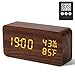 LED Wecker Digital, Modern Holz Tischuhr, Digitaluhr Uhr mit 3 Helligkeitsstufen und 3 Gruppen von Weckermodi, Alarm Clock mit Datum Temperatur Luftfeuchtigkeit Stimmenkontrolle Ruhetag