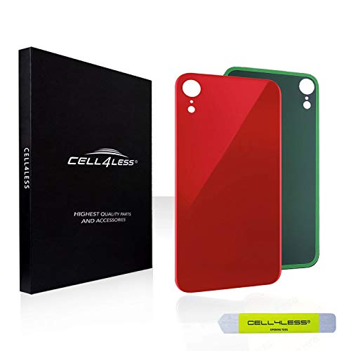 CELL4LESS Back Glass Replacement Compatible w/The iPhone XR Including Wide Camera Hole, Adhesive & Removal Tool NO Logo (Product Red)