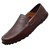 Go Tour Men's Premium Genuine Leather Casual Slip On Loafers Breathable Driving Shoes Fashion Slipper Dark Brown 9/43