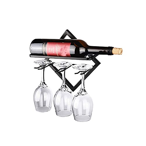 Casier à Vin Mural en Métal, Support de Rack de Verres à Pied, Porte-Bouteilles de Vin, Casier à Vin en Fer Forgé, Stockage de Vin Mural, pour la Maison et la Cuisine