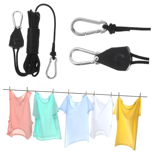 Mikikit Retractable Clothesline String Light Hanging Rope Durable Outdoor Cord with Built Pulley Portable and Compact Design for Easy Installation and Storage for Clothes