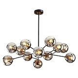 DDLLDESHI 12 Lights Modern Chandelier with Globe Glass Shade Black Pendant Light Ceiling Lighting Fi