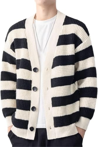 Cardigan rayé homme col en V contre le froid sans étouffer