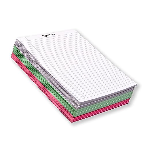 Image of AmazonBasics Wide Ruled 10.5x8.5 - Inch 50-Sheet Lined Writing Note Pad, Pink | Green | White - Pack of 12