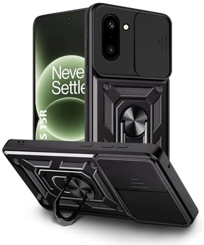 Image of WOW IMAGINE Tough Armor Bumper Mobile Back Case for 1+ OnePlus 15R 5G 2025 | Sliding Camera Cover | Shock Proof 360 Protection | Hybrid PC + TPU | Ring Holder with Kickstand - Black