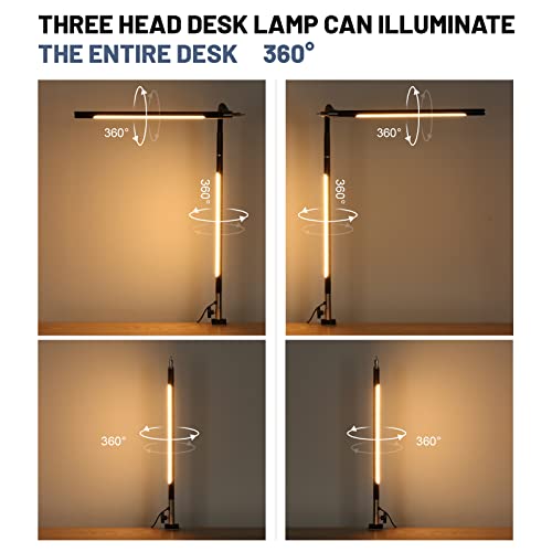 Delizio Desk Lamp 34.25In, Architect Lamp For Home Office, 21W Clamp Lamp ,3 Color Modes Stepless Dimming, Modern Eye-Caring Office Light ,Three Head Work Lamp With Remote Control Workbench Lamp #TOP5