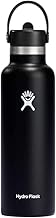 HYDRO FLASK - Water Bottle 621 ml 21 oz with Flex Straw Cap - Vacuum Insulated Stainless Steel Reusable Water Bottle - Leakproof Lid - Hot and Cold Drinks - Standard Mouth - BPA-Free - Black