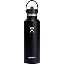 HYDRO FLASK - Water Bottle 621 ml 21 oz with Flex Straw Cap - Vacuum Insulated Stainless Steel Reusable Water Bottle - Leakproof Lid - Hot and Cold Drinks - Standard Mouth - BPA-Free - Black