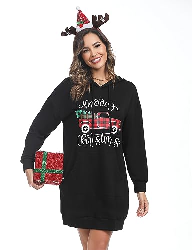 Image of Quenteen Women Hoodies Dress Hooded Sweatshirts Dress Casual Long Sleeve Tunic Dress Oversized Sweatshirts with Pocket