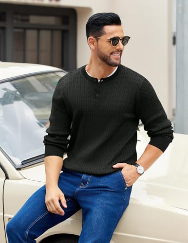COOFANDY Men's Knit Henley Sweater Long Sleeve Button Down Fall Sweaters and Pullovers3
