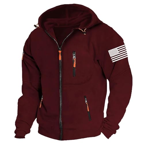 Mens Fleece Hoodies Full Zip Graphic Print Long Sleeve Sweatshirts Sports Casual Hooded Jackets with Zip Pockets