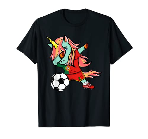 Dabbing Unicorn Portugal Football Fan Portuguese Flag Soccer T-Shirt