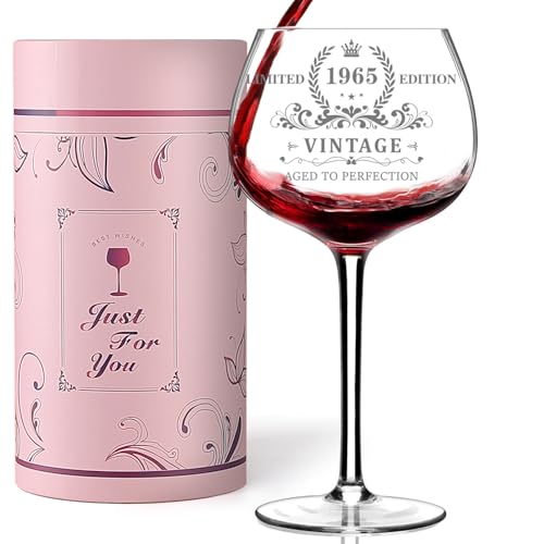 60th Birthday Wine Glass for Women, Vintage 1965 Engraved