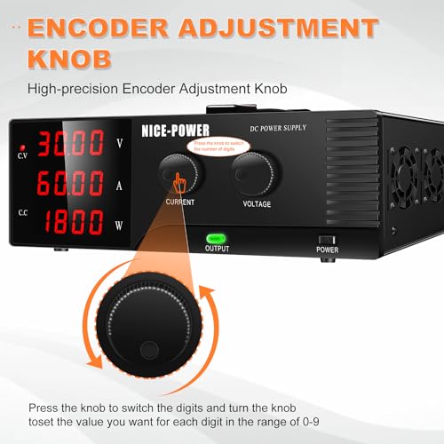 Image of NICE-POWER DC Power Supply Variable 30V 60A, 1800W High Power Benchtop Power Supply with Encoder Adjustable Switching Voltage Regulator, Benchtop Laboratory Power Supply with Built-in Intelligent Fan