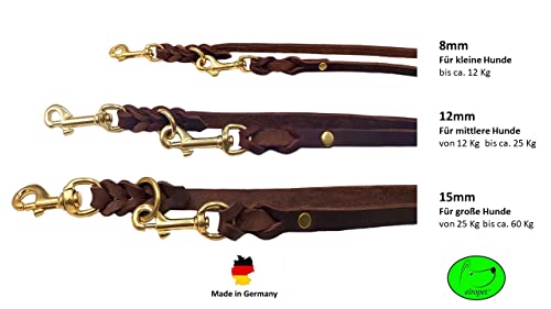 Hundeleine Fettleder Messing kleine Hunde/große Hunde 2m / 2,40m / 2,80m / 3,50m / 5m Doppelleine verstellbar (2m X 8mm, Dunkelbraun)