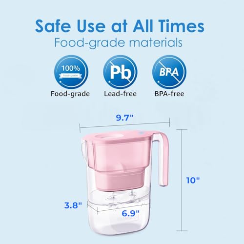 Waterdrop-Water-Filter-Pitcher-with-1-Filter-5X-Times-Lifetime-Lasts-200-Gallons-for-Fridge-Countertop-and-Gift-Reduces-PFOAPFOS-Chlorine-7-Cup-Capacity-Elfin-Pink Waterdrop Water Filter Pitcher with 1 Filter 5X Times Lifetime Lasts 200 Gallons for Fridge Countertop and Gift Reduces PFOAPFOS Chlorine 7 Cup Capacity Elfin Pink