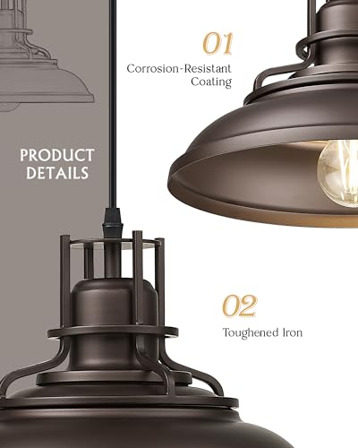 Image of FEMILA Industrial Pendant Lights Fixture,2 Pack Farmhouse Hanging Lights for Kitchen Island,12 inch Oil Rubbed Bronze Finish, 4FY15-MP-2PK ORB