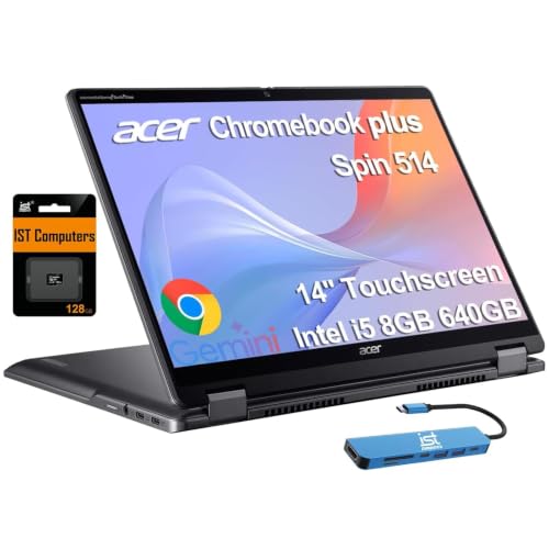 Image of Acer Chromebook Plus Spin 514 2-in-1 Laptop (14 inch FHD+ Touchscreen, Intel Core i5-1334U, 8GB DDR5, 512GB SSD + 128GB SD Card), Backlit Keyboard, 1080p Webcam, IST HUB, Wi-Fi 6E, Chrome OS w /Google AI