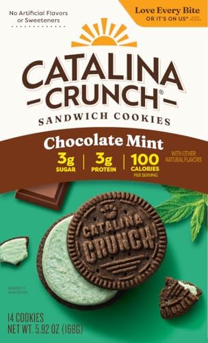 Catalina Crunch Protein Cookies, 4g Protein per Serving | Low-Sugar Sandwich Cookies | Gluten Free, Vegan | Keto Dessert Snacks - Chocolate Mint, 5.9 oz. (14 Count)