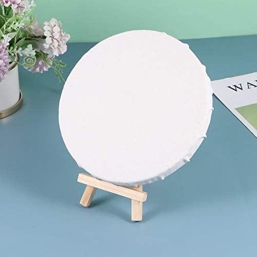 4 peças de tela de pintura redonda com mini cavalete de exibição de madeira para estudantes, pintura
