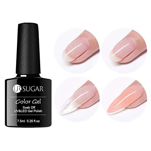 UR SUGAR 7.5ml Quick Building Painless Builder Nail Gel Nail Tips Extension UV LED Soak Off Gel Polish Foudation Reionforce polish 2 Bottles Kit NUDE+CLEAR