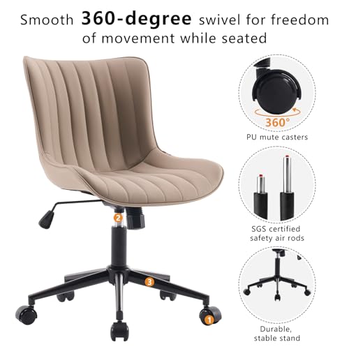 Image of YOUNIKE Green Office Desk Chair with Wheels Armless Vanity Chair Modern | Faux Leather Upholstered with Rocking Back, Swivel Height Adjustable Small Cute Computer Rolling Task Chair Ergonomic 300lb