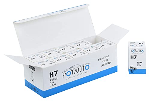 Image of Potauto H7 XTRA Head Light Halogen Bulb For Car, 12V 100W - PX26d | 3500K | Pack of 10