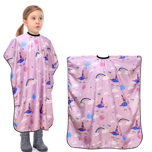 KSJEHW Capas de Peluquería para Niños, Impermeable Capa de Corte Peluqueria, Capa de Cortar Cabello Delantal con Patrón de Unicornio, Profesional Capas de Corte de Pelo para Niños Peluquería