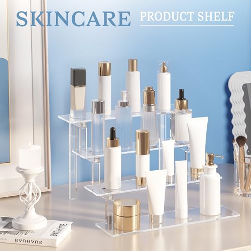 4-stufiger Acryl Riser Display Ständer Treppe Vitrine Display Regal Schminktisch Plastik Organizer Halter, Zimmer Deko Präsentationsständer Kompatibel mit Funko Pop Figuren,Cupcake, Dessert,Kosmetik