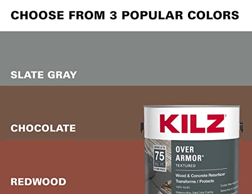 Kilz Over Armor Wood & Concrete Resurfacer, Exterior, Textured, Chocolate Brown, 1 Gallon #TOP2