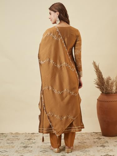 Image of MOKOSH Women's Silk Embroidery Anarkali Kurta Pant with Dupatta | Anarkali Kurta Set |Ethnic Kurta Set for Women |Floral Kurta 7 Colour Options Available |3 Piece Outfit