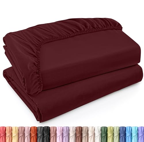 Image of Utopia Bedding Twin XL Fitted Sheets - Bulk Pack of 2 Bottom Sheets - Soft Brushed Microfiber - Deep Pockets - Shrinkage & Fade Resistant - Easy Care (Twin XL, Burgundy)