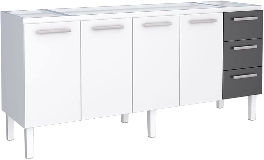 Gabinete Armário de Cozinha Para Pia 200 em Aço Vênus 3 Gavetas